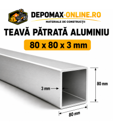 Teava patrata aluminiu 80 x 80 x 3 mm, 6 metri (EN AW-6060)